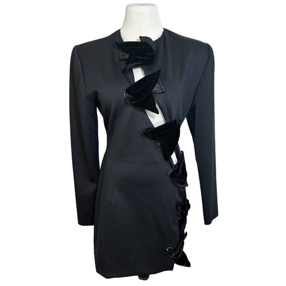 Mother of All Deville Cut Out Velvet Bow Blazer Power Suit Dress Black Medium - Picture 2 of 12